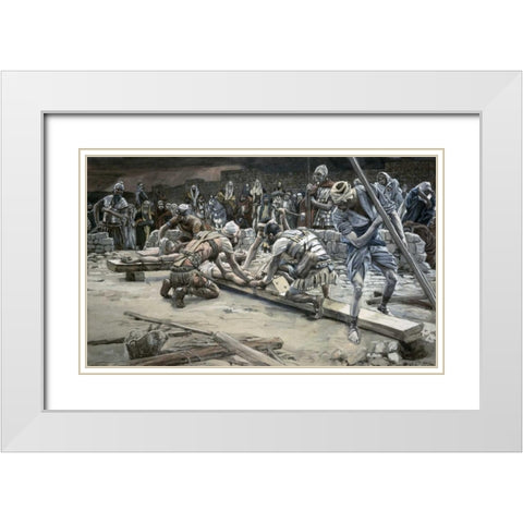 Nailing The Feet White Modern Wood Framed Art Print with Double Matting by Tissot, James Jacques
