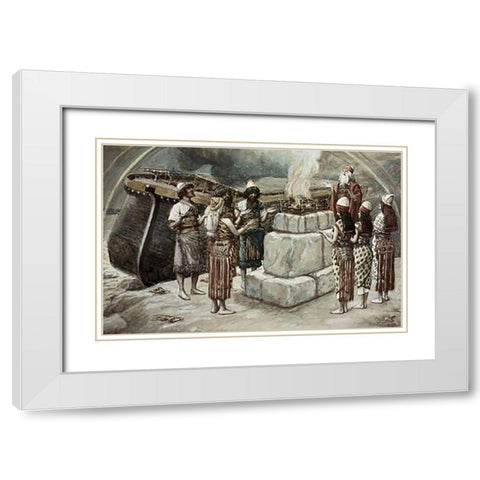 Noahs Sacrifice White Modern Wood Framed Art Print with Double Matting by Tissot, James