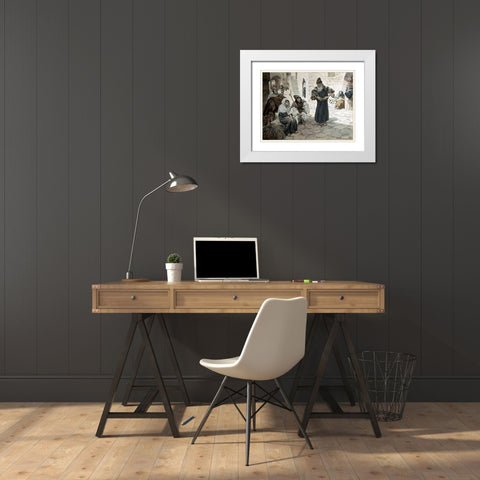 Old Man Invites The Levite White Modern Wood Framed Art Print with Double Matting by Tissot, James