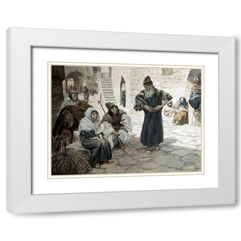 Old Man Invites The Levite White Modern Wood Framed Art Print with Double Matting by Tissot, James