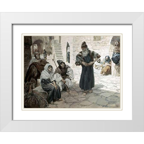 Old Man Invites The Levite White Modern Wood Framed Art Print with Double Matting by Tissot, James