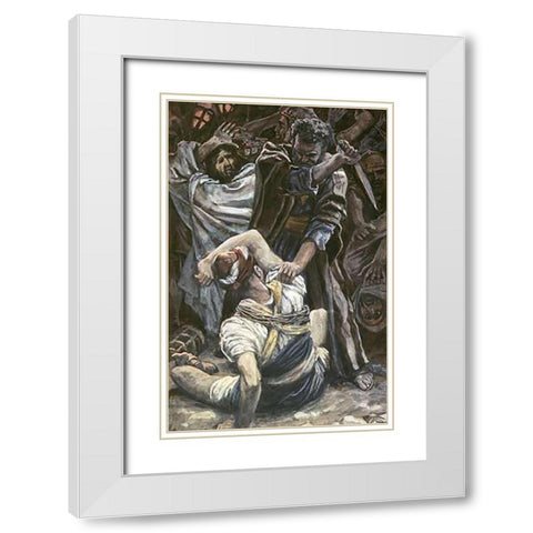 Peter Smites Off The Ear of Malchus White Modern Wood Framed Art Print with Double Matting by Tissot, James