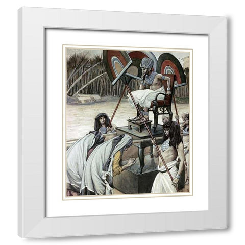 Pharaoh and The Midwives White Modern Wood Framed Art Print with Double Matting by Tissot, James