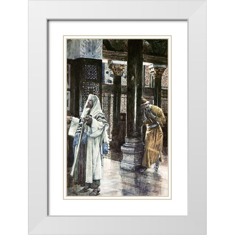 Pharisee and The Publican White Modern Wood Framed Art Print with Double Matting by Tissot, James