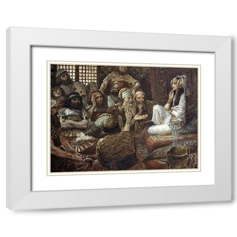 Philistines Visit Delilah White Modern Wood Framed Art Print with Double Matting by Tissot, James