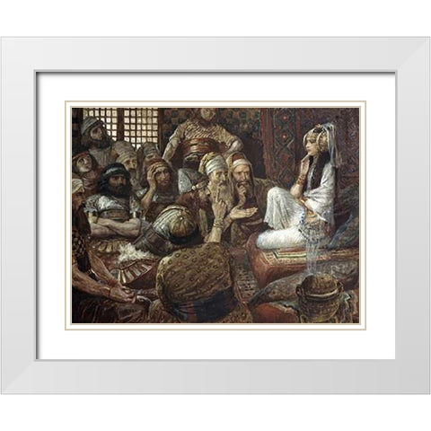 Philistines Visit Delilah White Modern Wood Framed Art Print with Double Matting by Tissot, James