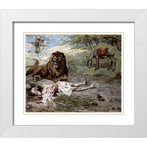 Prophet Slain By The Lion White Modern Wood Framed Art Print with Double Matting by Tissot, James
