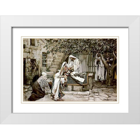 Raising of Jairuss Daughter White Modern Wood Framed Art Print with Double Matting by Tissot, James