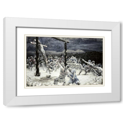 Raising of The Cross White Modern Wood Framed Art Print with Double Matting by Tissot, James Jacques