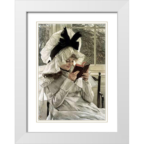 Reading a Book White Modern Wood Framed Art Print with Double Matting by Tissot, James