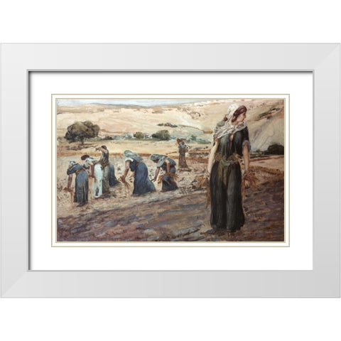 Ruth Gleaning White Modern Wood Framed Art Print with Double Matting by Tissot, James Jacques