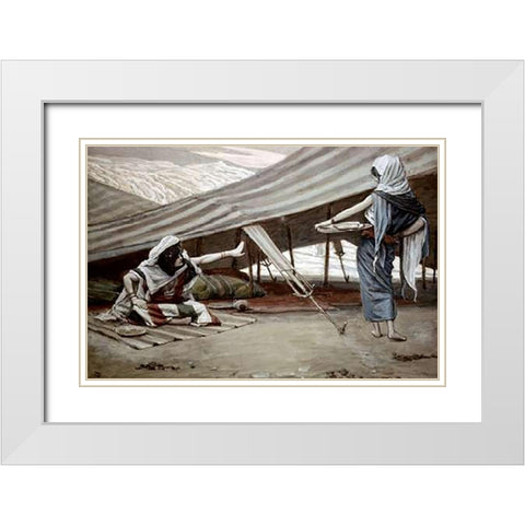 Sarah (Sarai) Sends Hagar Away White Modern Wood Framed Art Print with Double Matting by Tissot, James