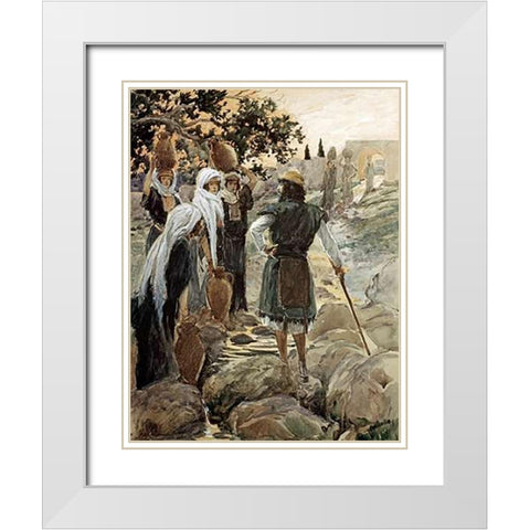 Saul Questions The Young Maidens White Modern Wood Framed Art Print with Double Matting by Tissot, James