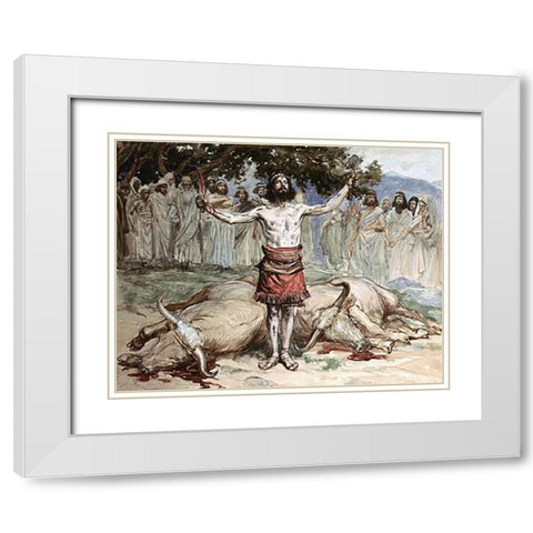 Saul Sacrifices The Oxen White Modern Wood Framed Art Print with Double Matting by Tissot, James