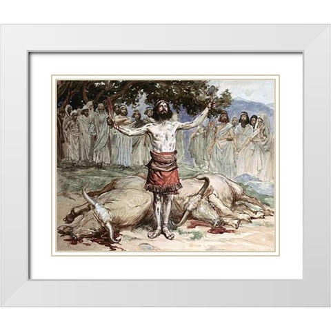 Saul Sacrifices The Oxen White Modern Wood Framed Art Print with Double Matting by Tissot, James