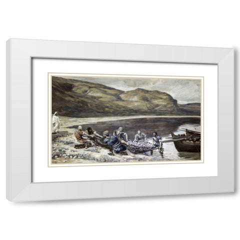 Second Miraculous Draught of Fishes White Modern Wood Framed Art Print with Double Matting by Tissot, James Jacques
