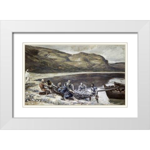 Second Miraculous Draught of Fishes White Modern Wood Framed Art Print with Double Matting by Tissot, James Jacques