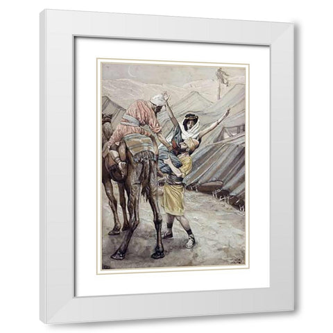 Seduction of Dinah, Daughter of Leah White Modern Wood Framed Art Print with Double Matting by Tissot, James