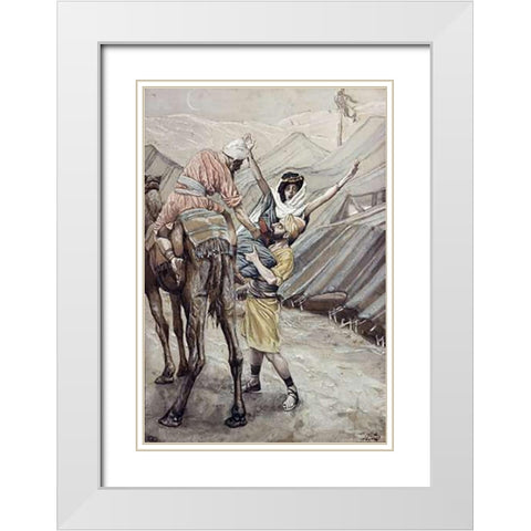 Seduction of Dinah, Daughter of Leah White Modern Wood Framed Art Print with Double Matting by Tissot, James