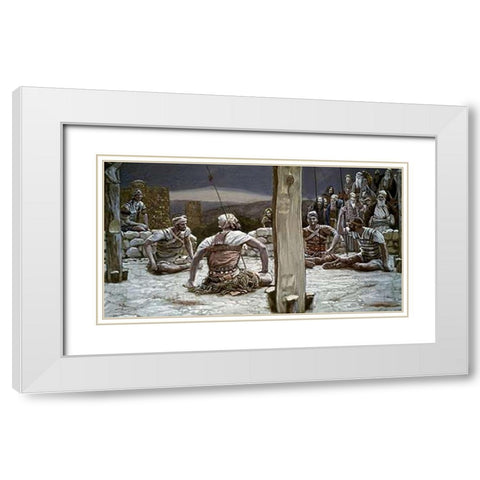 Sitting Down They Watched Him There White Modern Wood Framed Art Print with Double Matting by Tissot, James