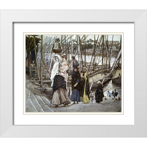 Sojourn In Egypt White Modern Wood Framed Art Print with Double Matting by Tissot, James