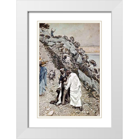 Swine Driven Into The Sea White Modern Wood Framed Art Print with Double Matting by Tissot, James