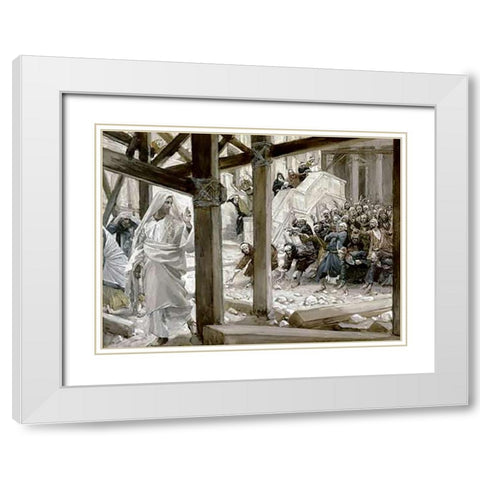 They Cast Stones at Him White Modern Wood Framed Art Print with Double Matting by Tissot, James