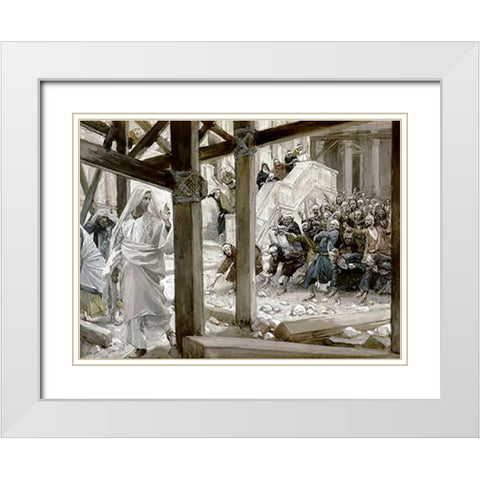 They Cast Stones at Him White Modern Wood Framed Art Print with Double Matting by Tissot, James