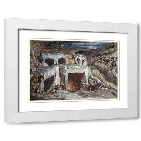 Those That Dwell In The Sepulchers White Modern Wood Framed Art Print with Double Matting by Tissot, James