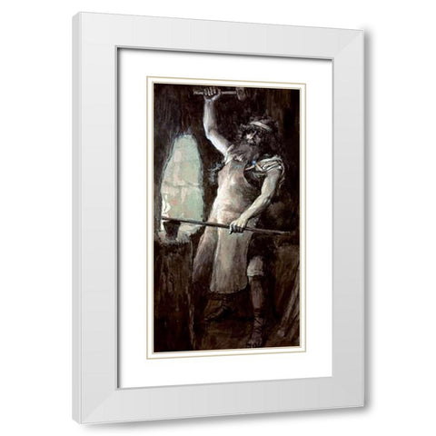 Tubal-Cain White Modern Wood Framed Art Print with Double Matting by Tissot, James