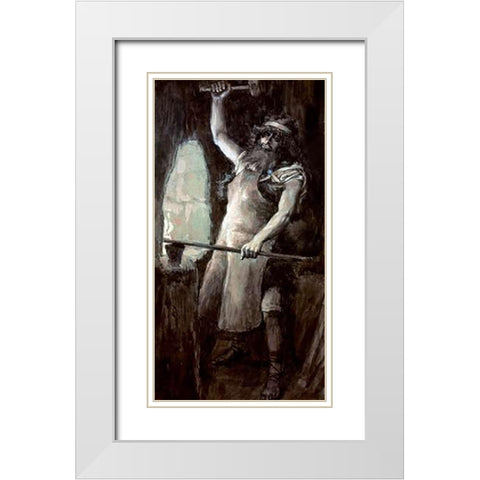 Tubal-Cain White Modern Wood Framed Art Print with Double Matting by Tissot, James