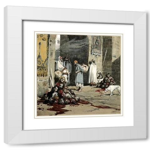 Two Heaps of Skulls at The City Gate White Modern Wood Framed Art Print with Double Matting by Tissot, James
