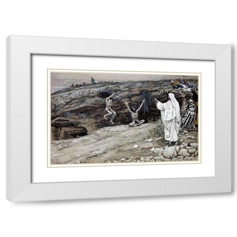 Two Men Vintagesessed With Devils White Modern Wood Framed Art Print with Double Matting by Tissot, James