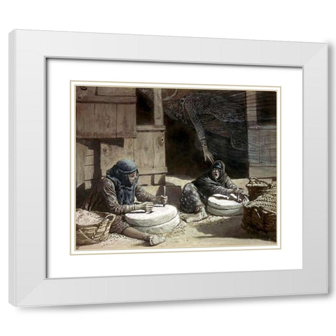 Two Women at The Mill White Modern Wood Framed Art Print with Double Matting by Tissot, James