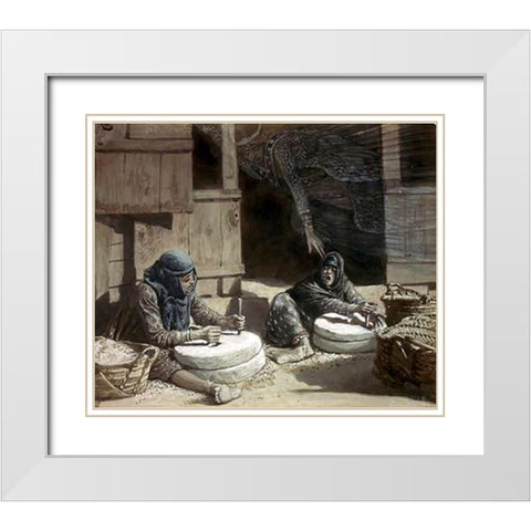 Two Women at The Mill White Modern Wood Framed Art Print with Double Matting by Tissot, James
