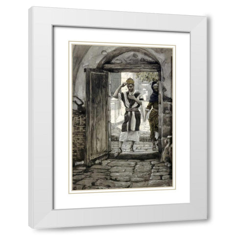 When Ye Come Into a House Salute It White Modern Wood Framed Art Print with Double Matting by Tissot, James Jacques