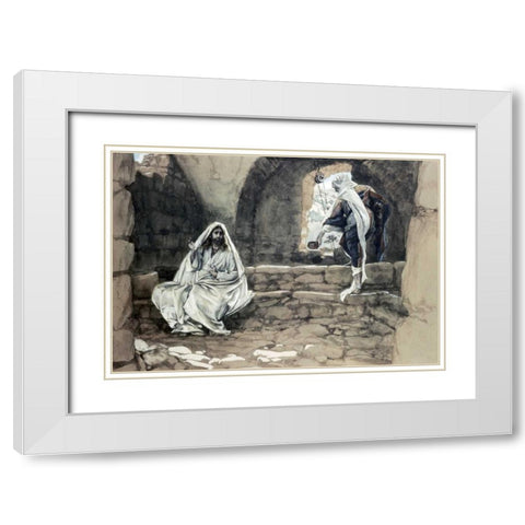 Woman of Samaria at The Well White Modern Wood Framed Art Print with Double Matting by Tissot, James Jacques