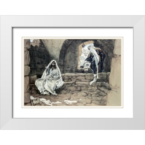 Woman of Samaria at The Well White Modern Wood Framed Art Print with Double Matting by Tissot, James Jacques