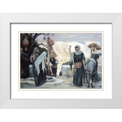 Women at The Well White Modern Wood Framed Art Print with Double Matting by Tissot, James