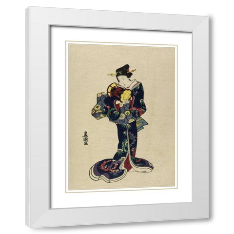 Kotsuzumi White Modern Wood Framed Art Print with Double Matting by Toyokuni, Utagawa