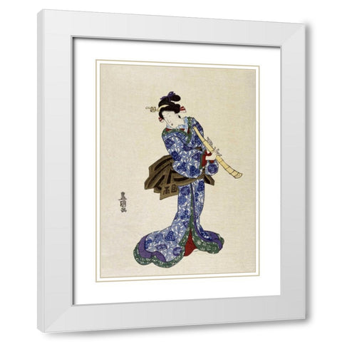 Shakuhachi White Modern Wood Framed Art Print with Double Matting by Toyokuni, Utagawa