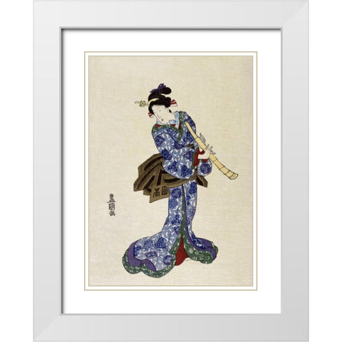 Shakuhachi White Modern Wood Framed Art Print with Double Matting by Toyokuni, Utagawa