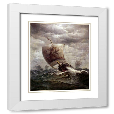 Viking Ships at Sea White Modern Wood Framed Art Print with Double Matting by Tyler, James Gale