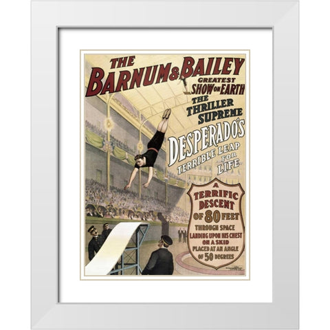 Barnum and Bailey - Desperados Terrible Leap White Modern Wood Framed Art Print with Double Matting by Unknown
