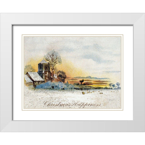 Christmas Happiness White Modern Wood Framed Art Print with Double Matting by Unknown