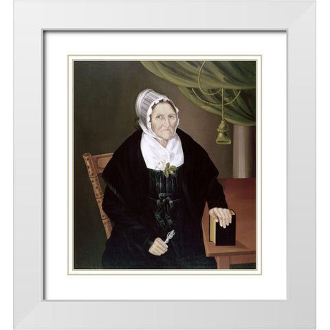 Elderly Quaker Lady White Modern Wood Framed Art Print with Double Matting by Unknown