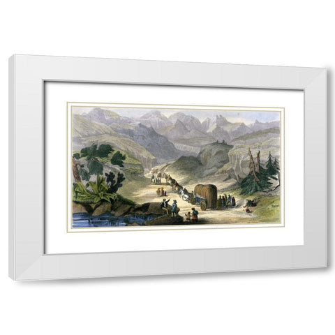 Emigrant Party On The Road To California White Modern Wood Framed Art Print with Double Matting by Unknown