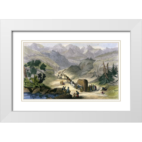 Emigrant Party On The Road To California White Modern Wood Framed Art Print with Double Matting by Unknown