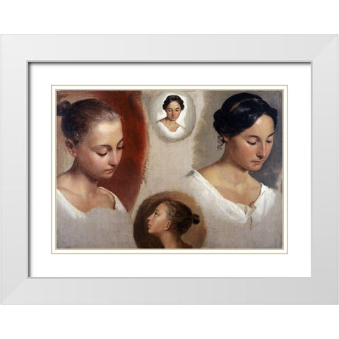 Heads White Modern Wood Framed Art Print with Double Matting by Unknown