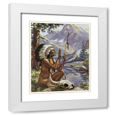 Indian Worship White Modern Wood Framed Art Print with Double Matting by Unknown